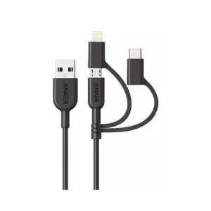 کابل ۹۰ سانتی متری ۱ به ۳ USB به Type-C، Lightning و micro-USB انکر مدل PowerLineII A8436